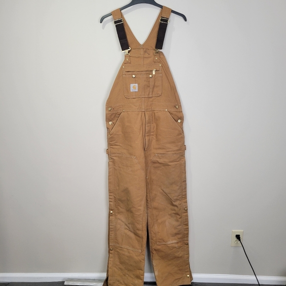 Carhartt Other - Carhartt Bib Overalls Mens 34x34 Tan Double Knee Canvas Duck Zip To Thigh